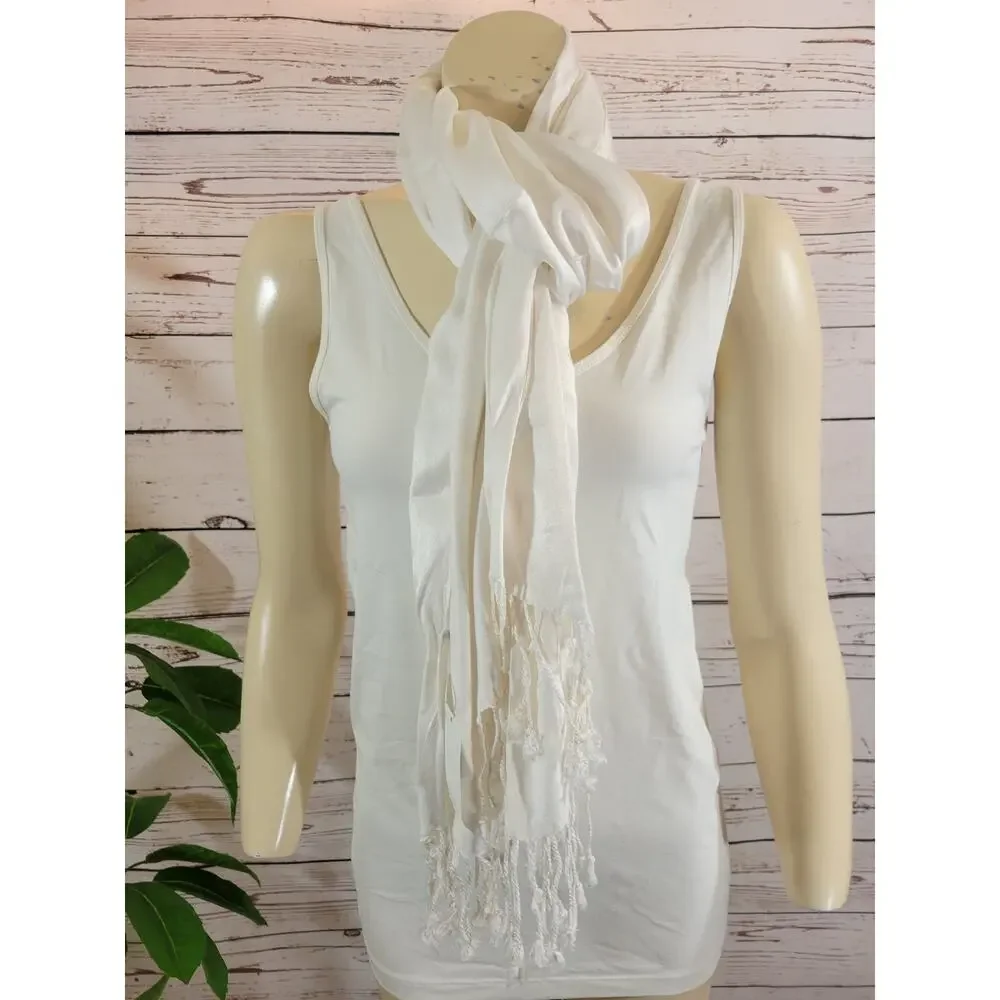 NWT Day Wrap Soft Silky Pashmina Shawl Wrap‎ Ivory w/fringe #1380;